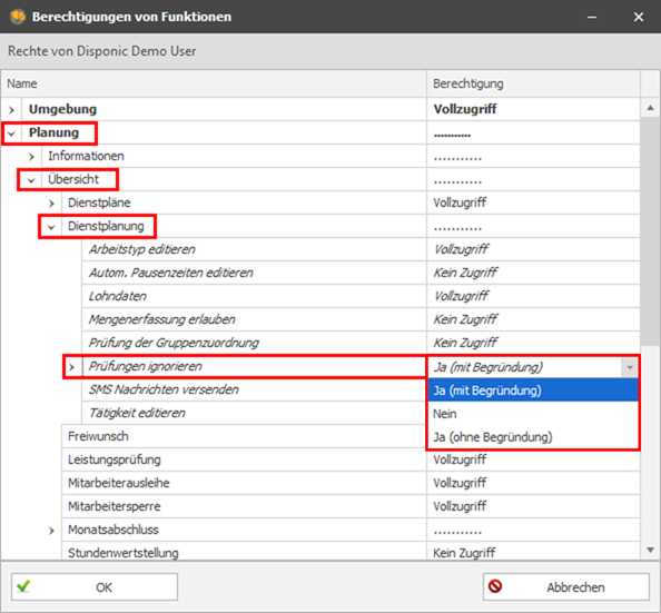 Berechtigungen Prüfungen ignorieren