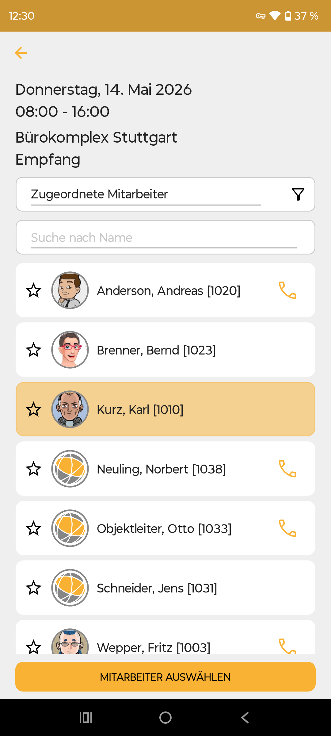 D2go EL-OL Mitarbeitersuche Auswahl